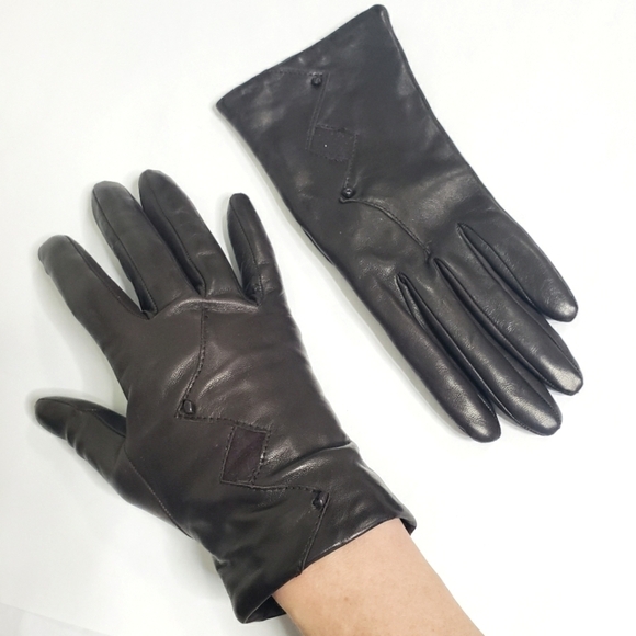 Dark brown leather gloves cashmere wool silk lined gloves size 7 - Picture 1 of 5